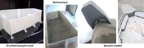 3D printed bowsprit for a passenger boat, reinforced with GRP